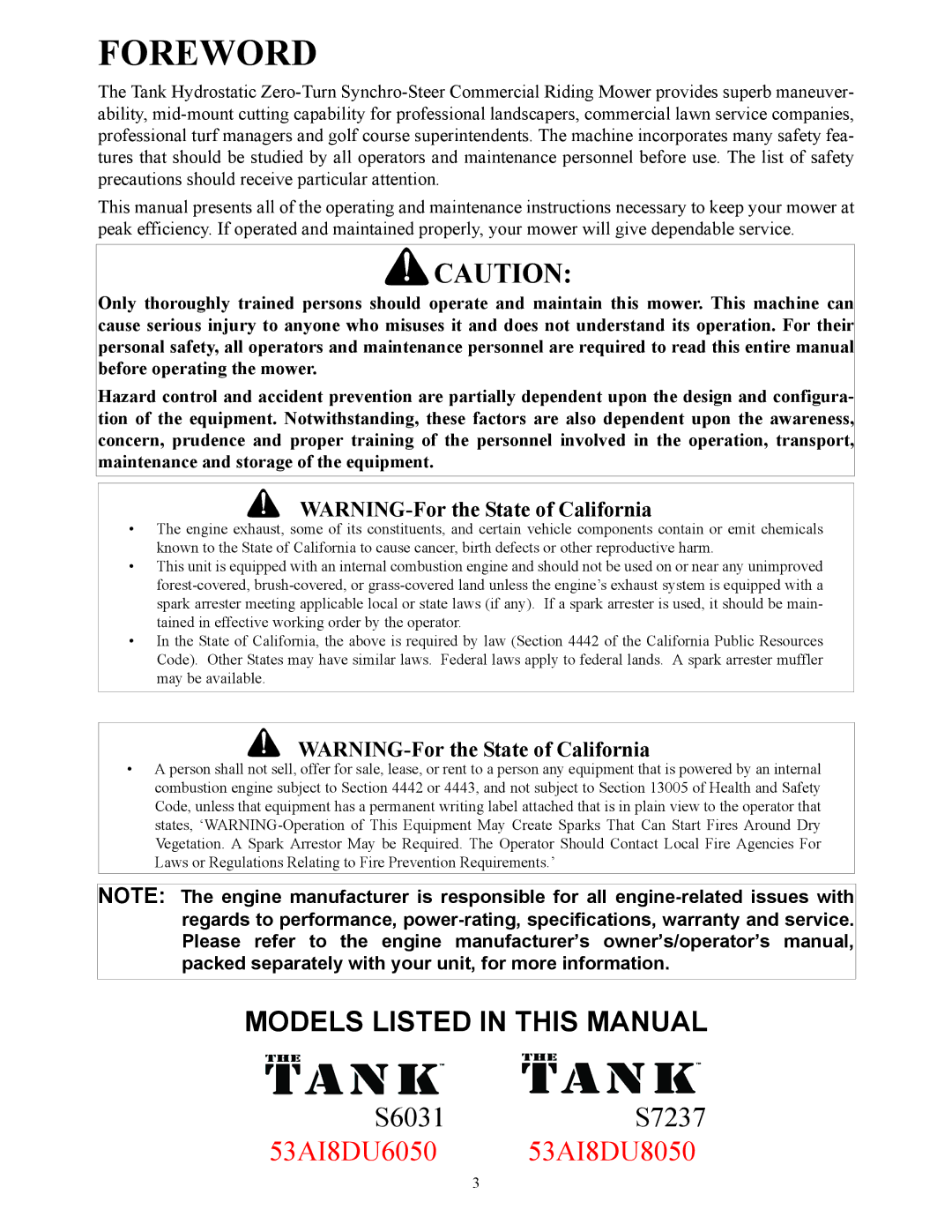 Cub Cadet S7237 service manual Foreword 