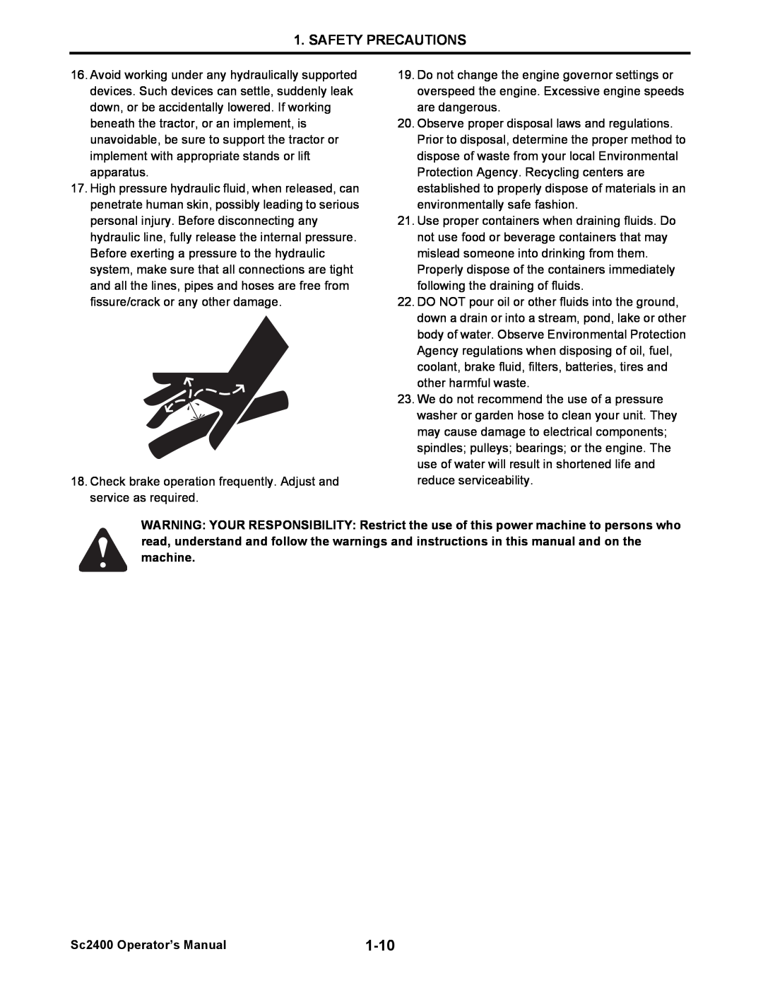 Cub Cadet SC2400 manual Safety Precautions, Sc2400 Operator’s Manual 