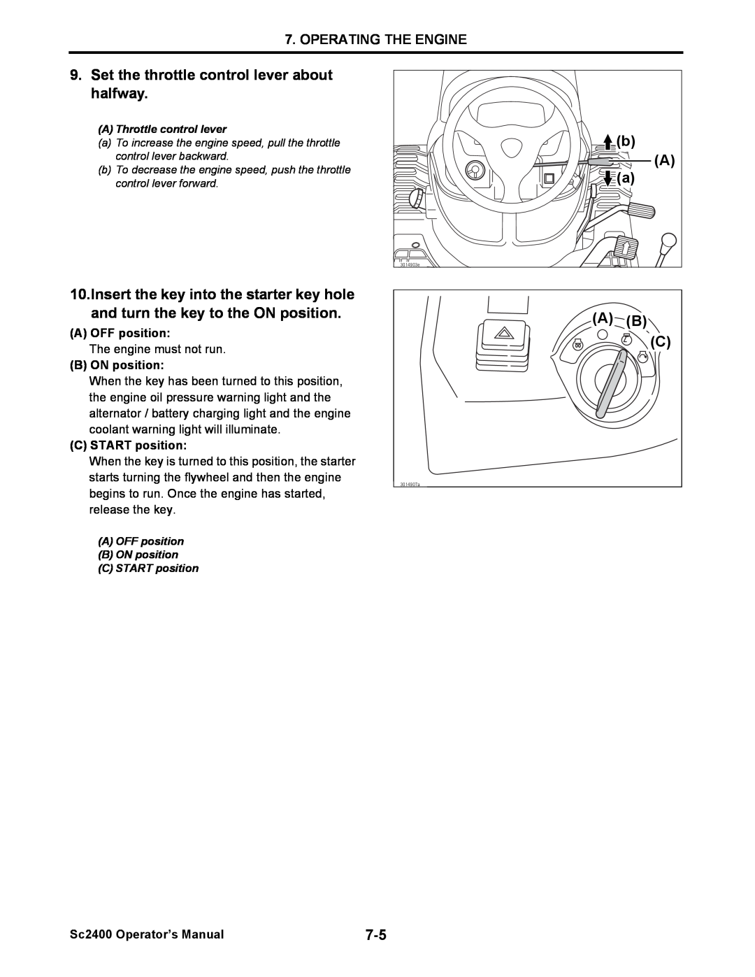 Cub Cadet SC2400 manual Set the throttle control lever about 