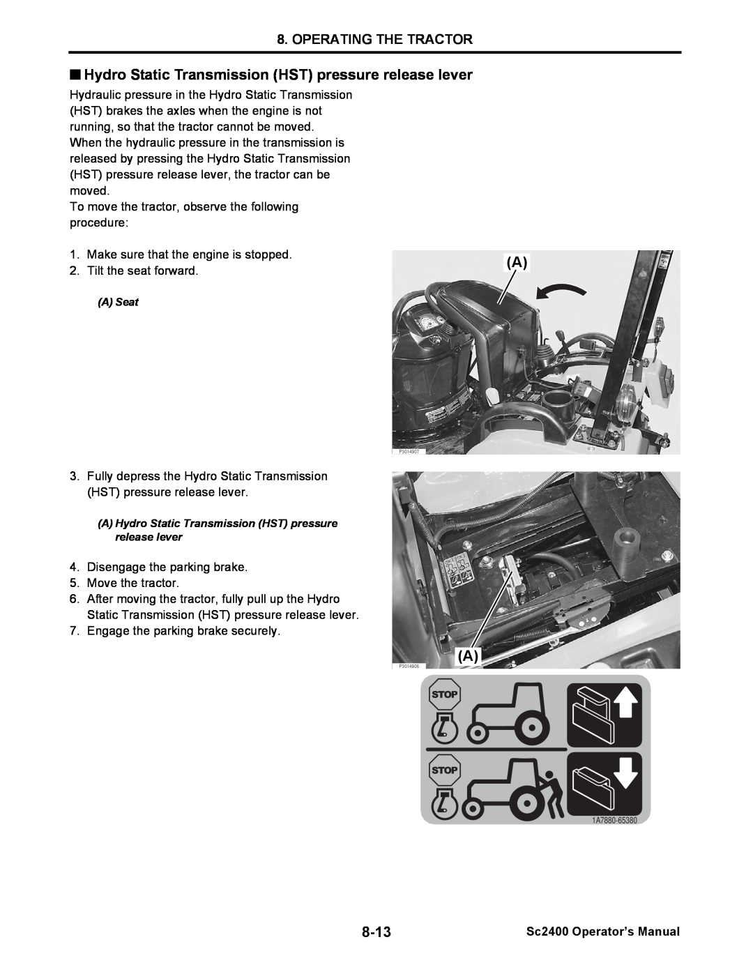 Cub Cadet SC2400 manual 8-13, Operating The Tractor, Sc2400 Operator’s Manual 