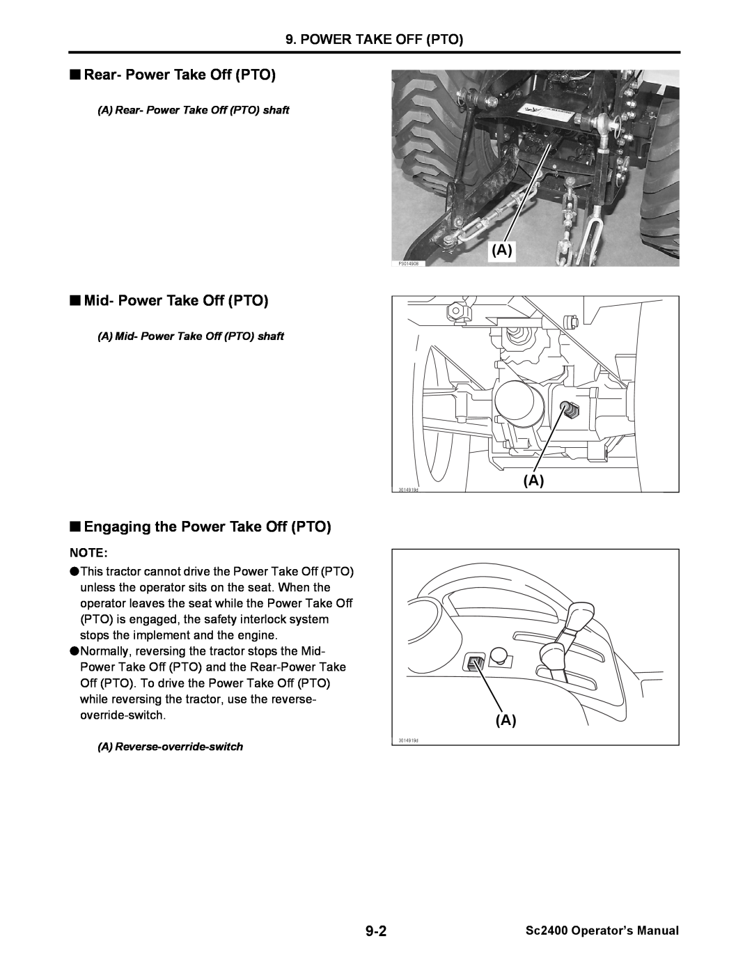 Cub Cadet SC2400 Rear- Power Take Off PTO, Mid- Power Take Off PTO, Engaging the Power Take Off PTO, Power Take Off Pto 