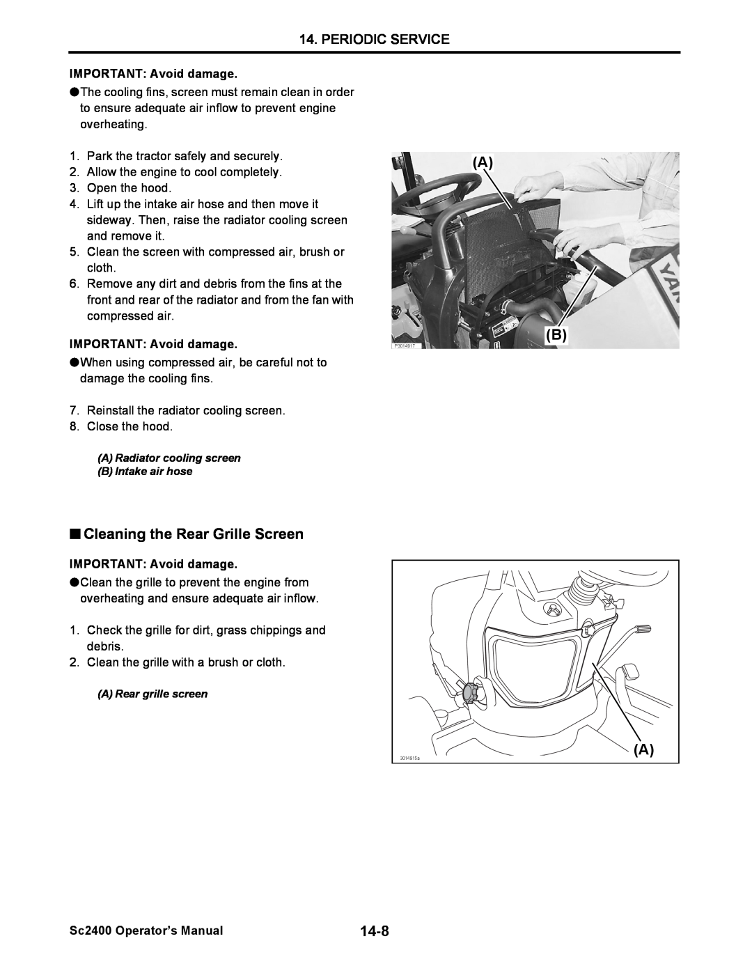 Cub Cadet SC2400 manual Periodic Service, IMPORTANT: Avoid damage, IMPORTANT Avoid damage, Sc2400 Operator’s Manual 