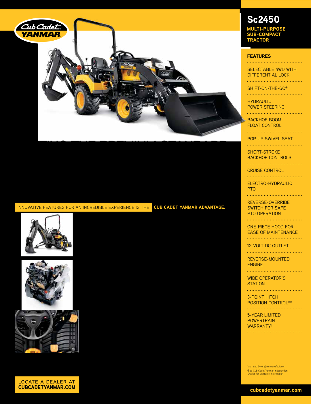 Cub Cadet SC2450 warranty Sc2450, Curved Boom Loader and Backhoe, 24 HP* direct-injectionDiesel Engine, cubcadetyanmar.com 