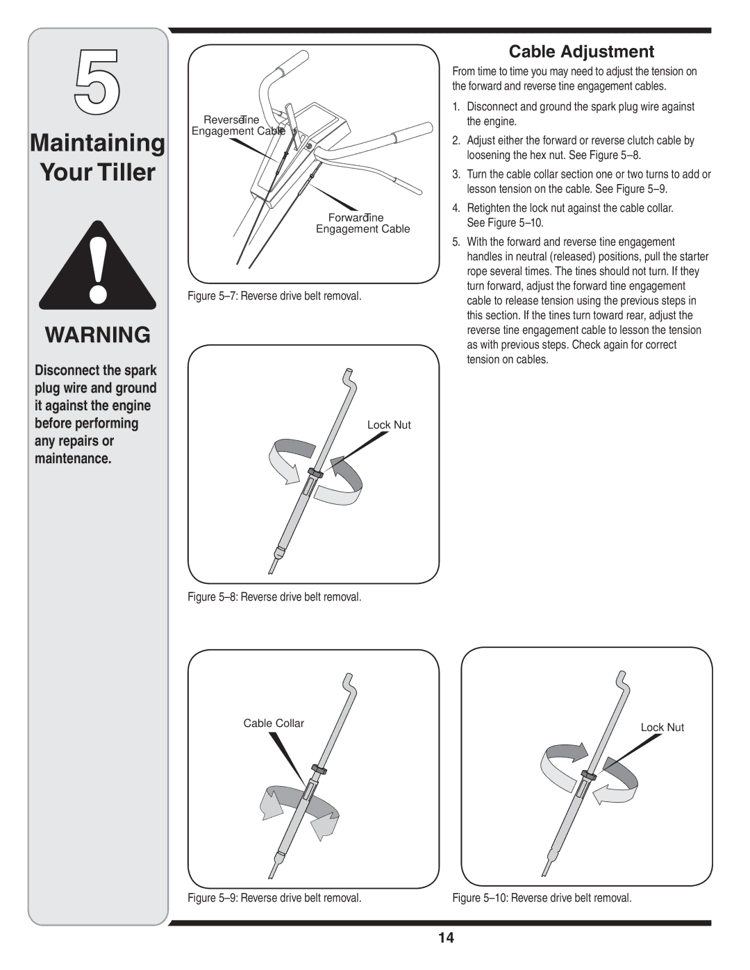 Cub Cadet Series 390 warranty Maintaining, Before performingLock Nut any repairs or Maintenance 