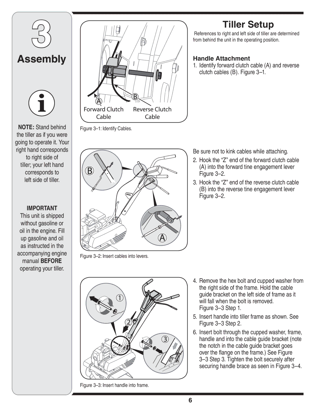 Cub Cadet Series 390 warranty Assembly, Tiller Setup, Handle Attachment 