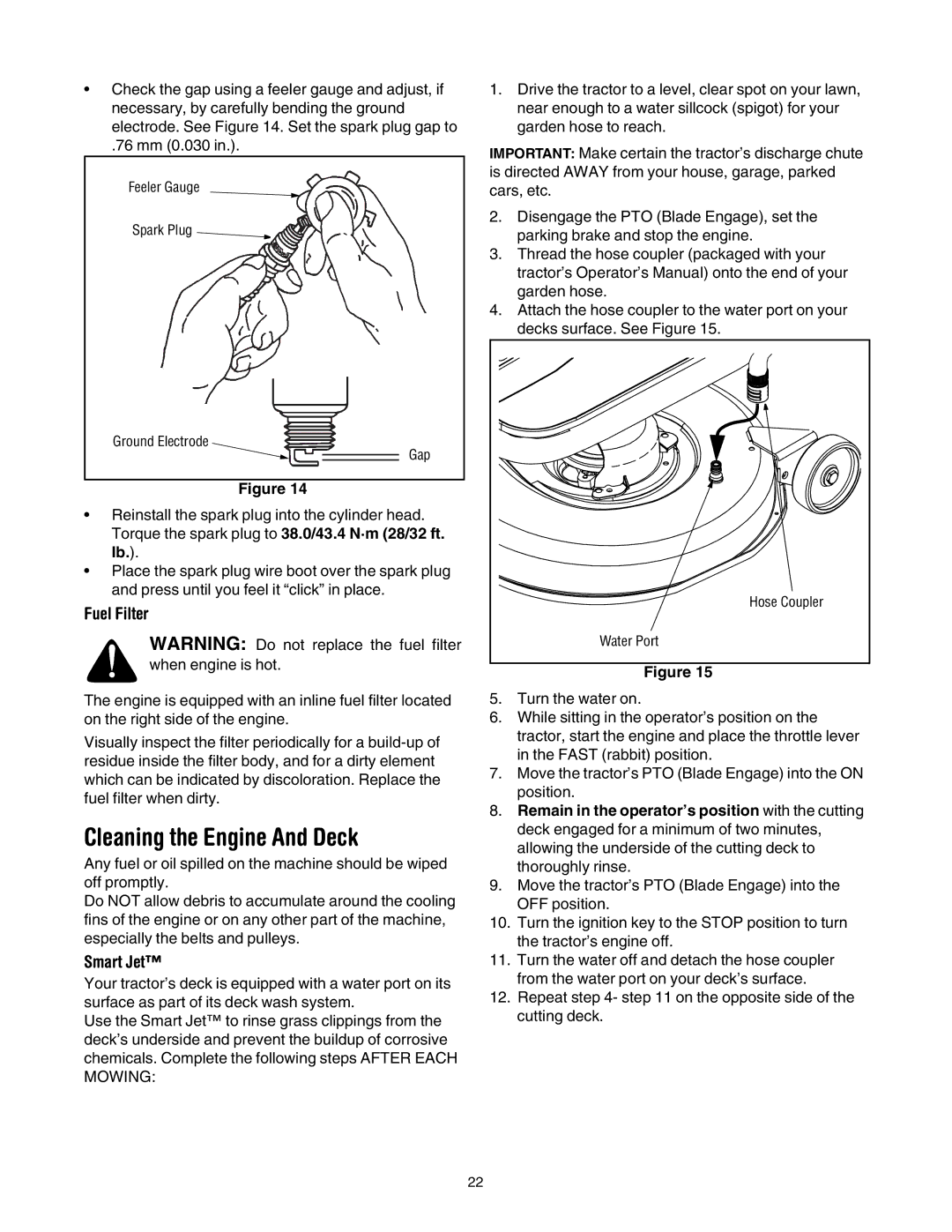 Cub Cadet SLT1554, SLT1550, SLT1550, SLT1554 manual Cleaning the Engine And Deck, Fuel Filter, Smart Jet 