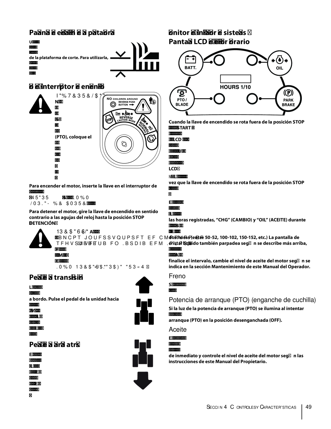 Cub Cadet SLTX1054 warranty Módulo del interruptor de encendido, Pedal de la transmisión, Pedal de la marcha atrás 