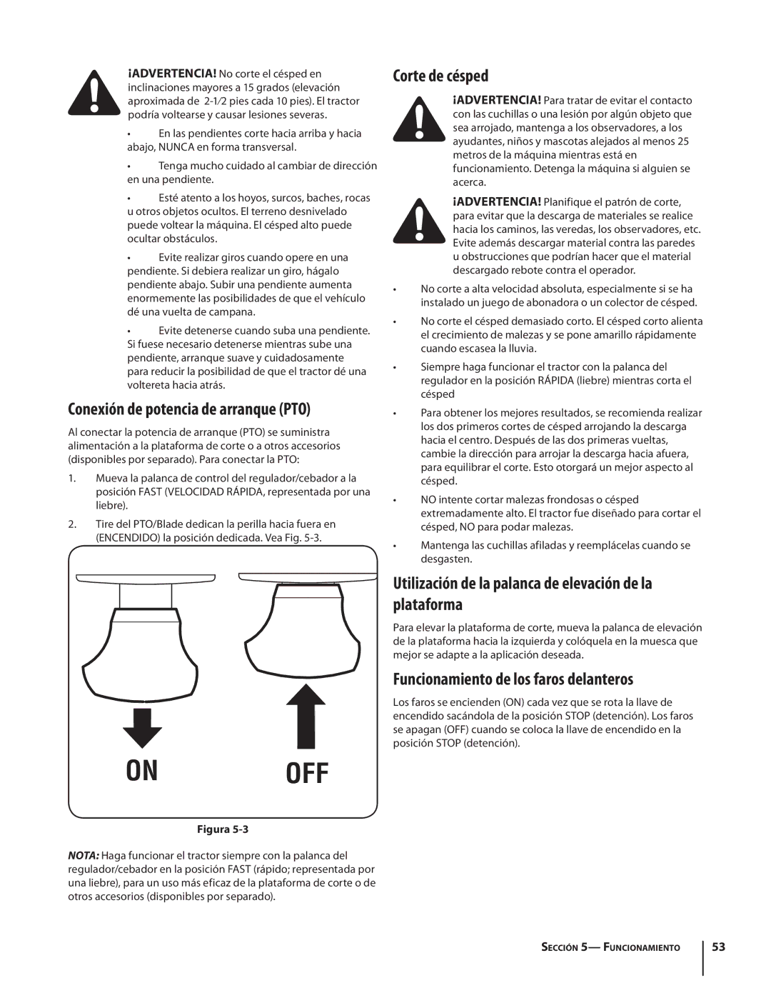 Cub Cadet SLTX1054 warranty Corte de césped, Utilización de la palanca de elevación de la plataforma 