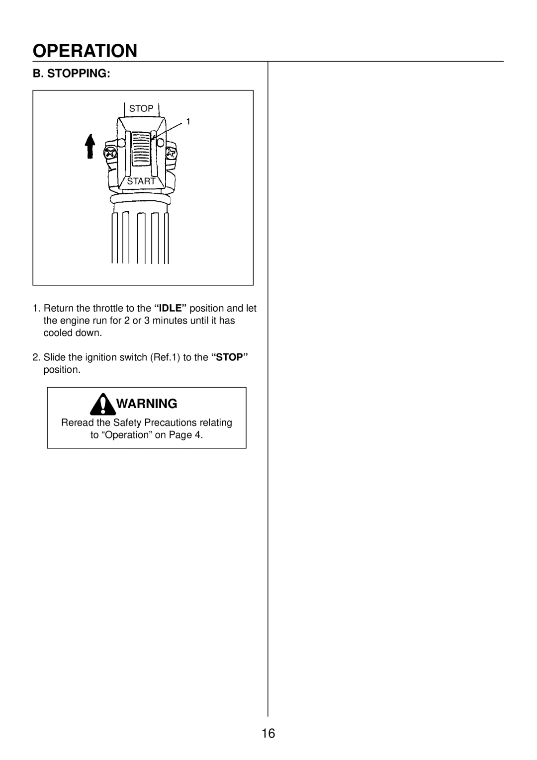 Cub Cadet ST35, ST23, ST26 manual Stopping 