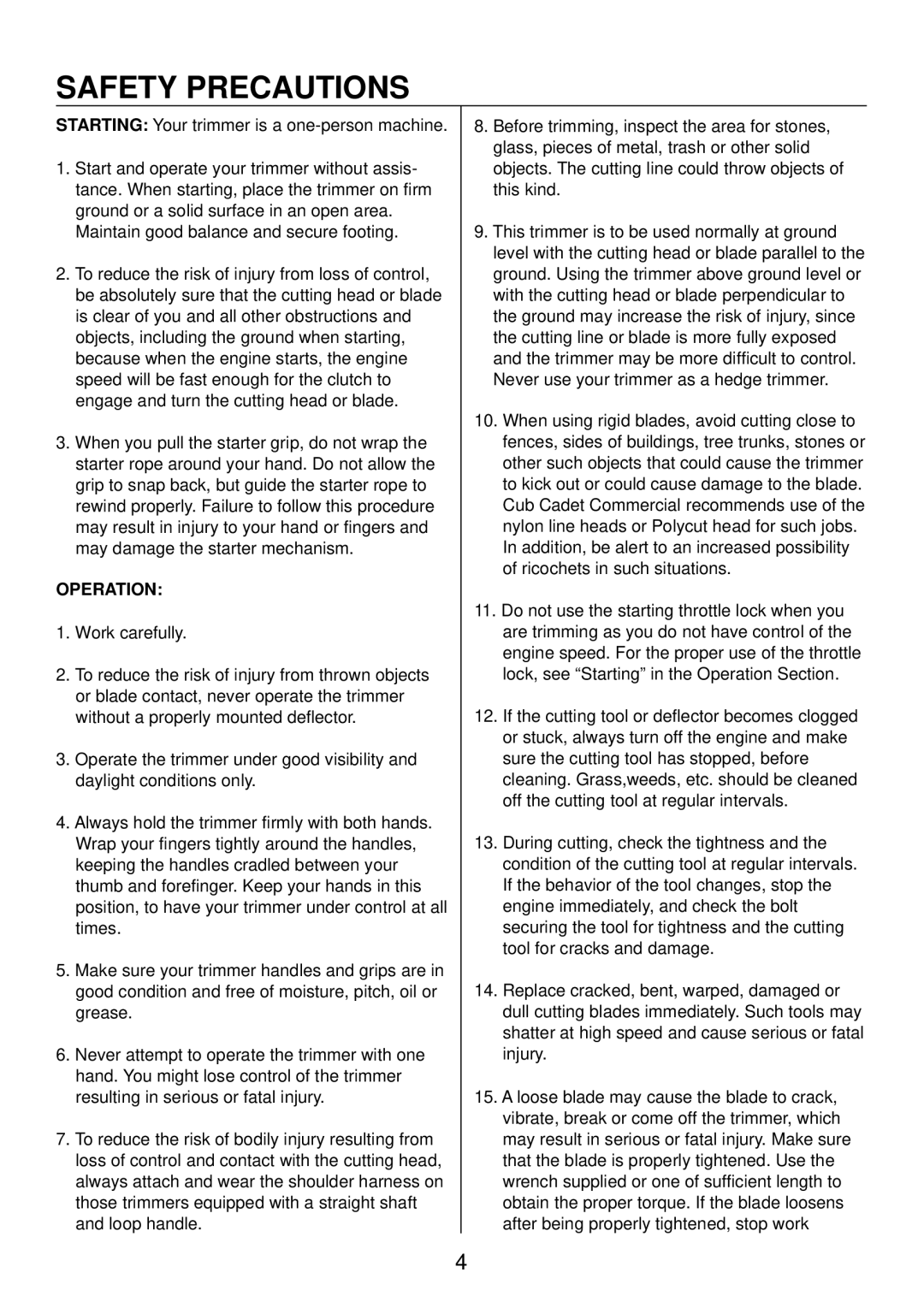 Cub Cadet ST35, ST23, ST26 manual Operation 