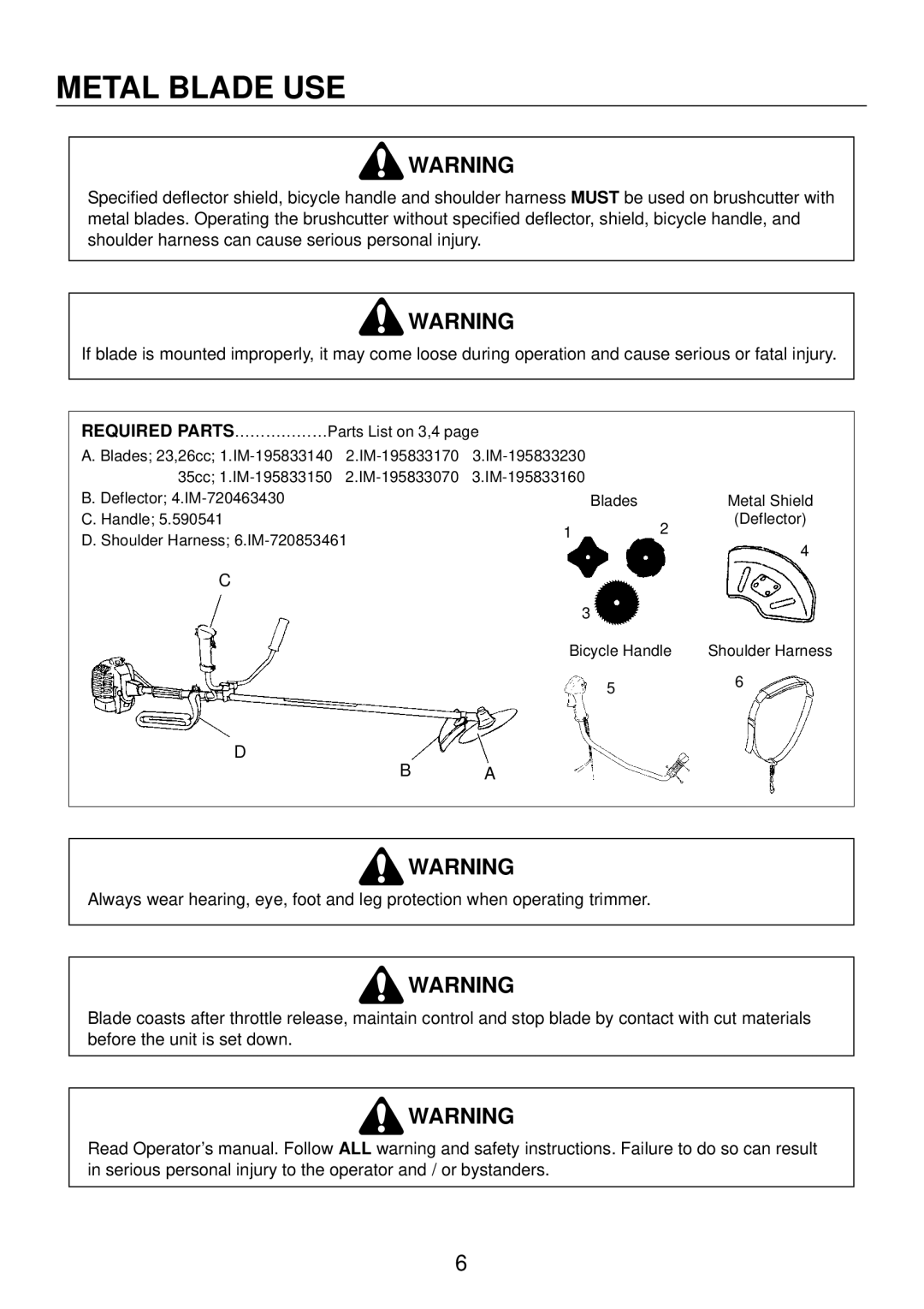 Cub Cadet ST26, ST23, ST35 manual Metal Blade USE 