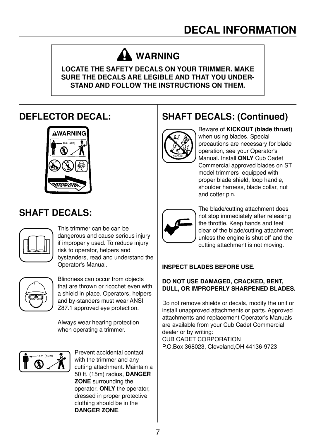 Cub Cadet ST35, ST23, ST26 manual Decal Information, Shaft Decals 