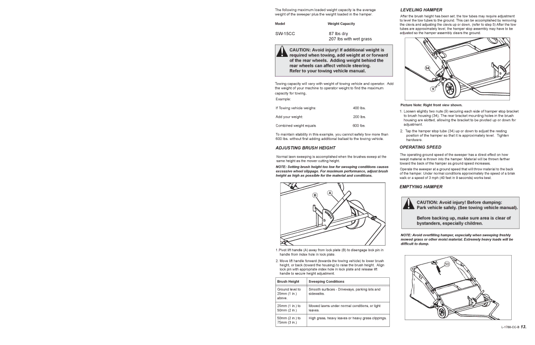 Cub Cadet SW-15CC owner manual Adjusting Brush Height 