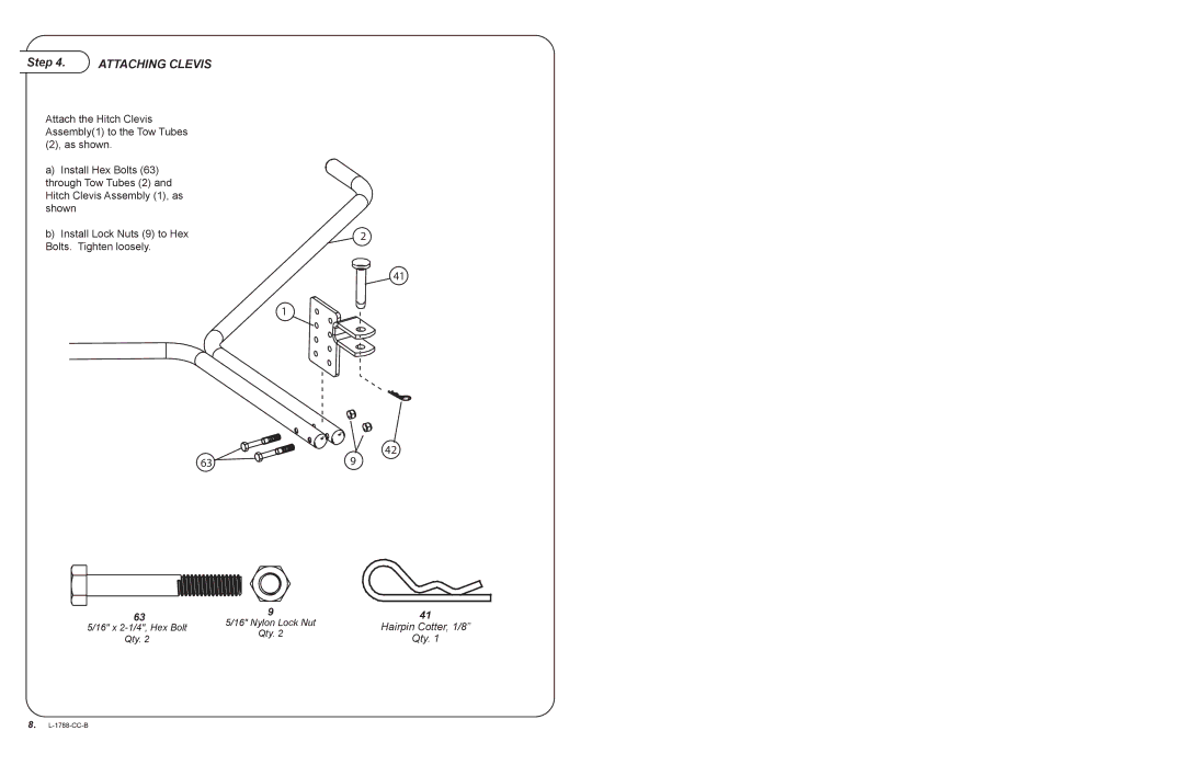 Cub Cadet SW-15CC owner manual Step, Attaching Clevis 