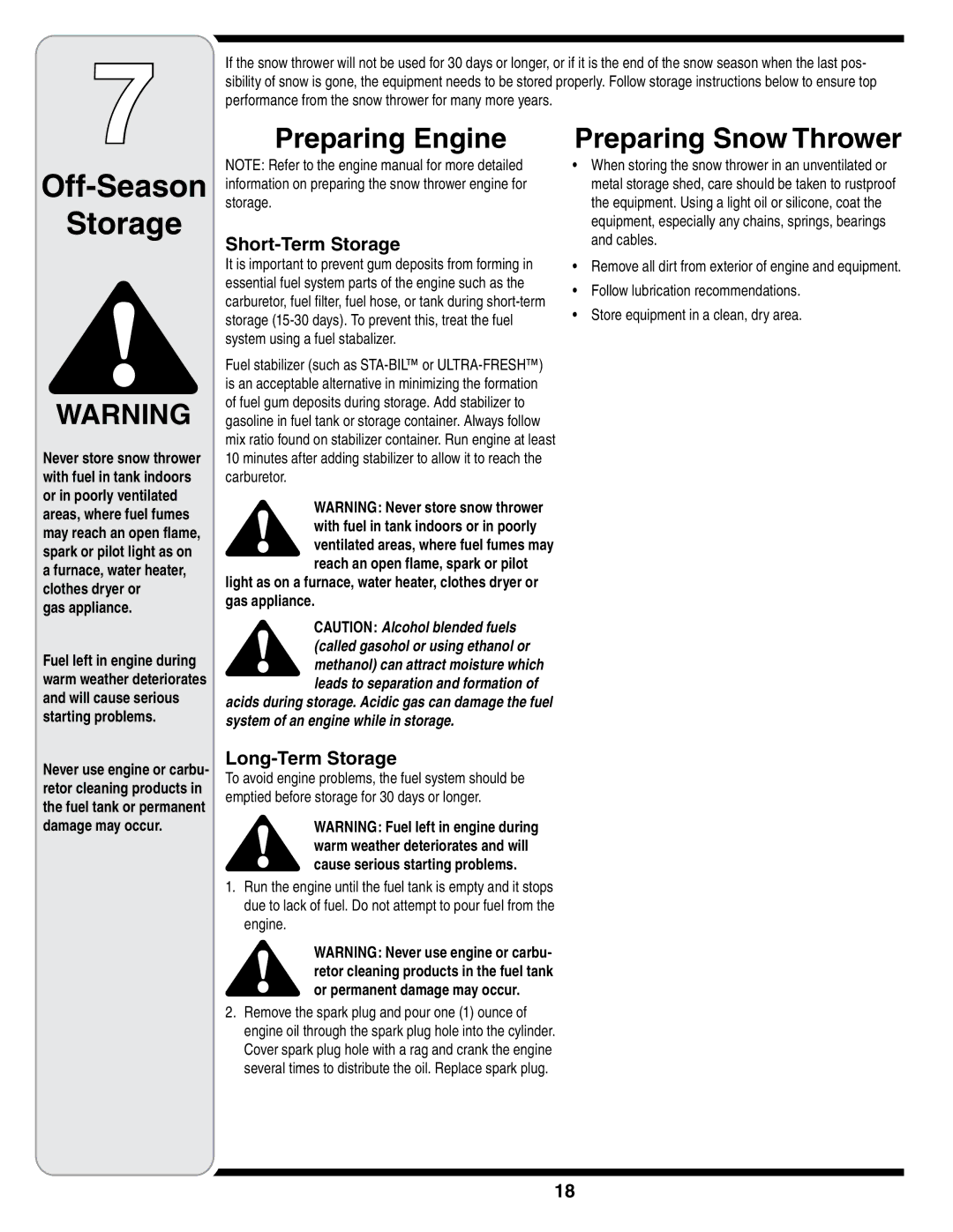 Cub Cadet SWE 528 Off-Season Storage, Preparing Engine, Preparing Snow Thrower, Short-Term Storage, Long-Term Storage 