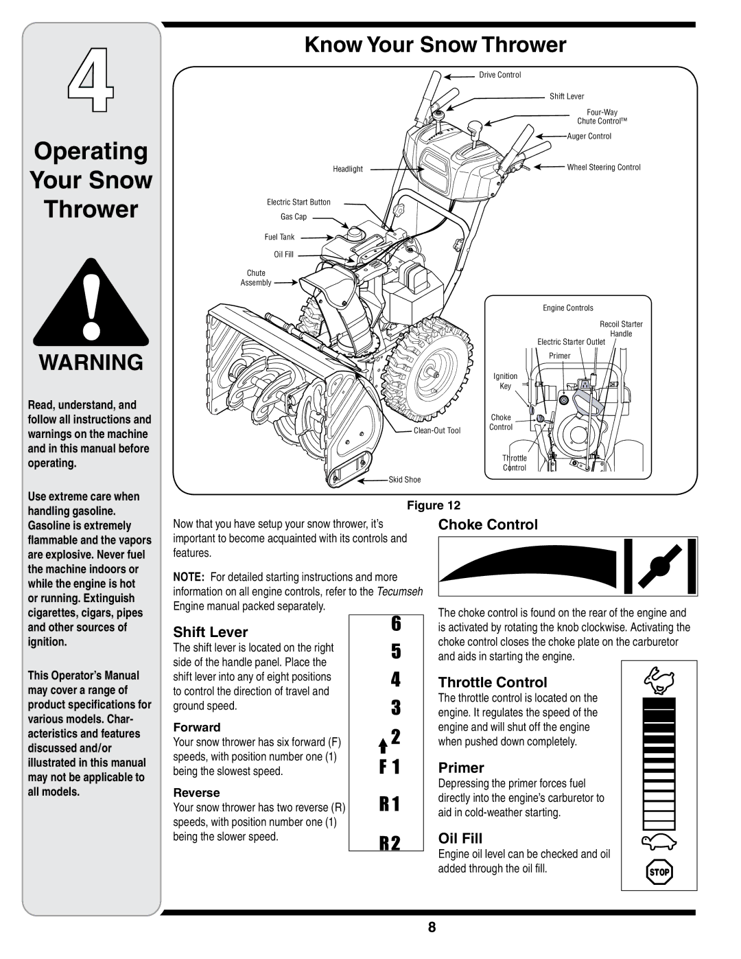 Cub Cadet SWE 528 warranty Operating Your Snow Thrower, Know Your Snow Thrower 