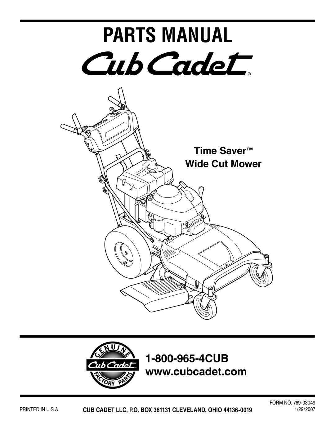 Cub Cadet Time Saver manual Parts Manual 