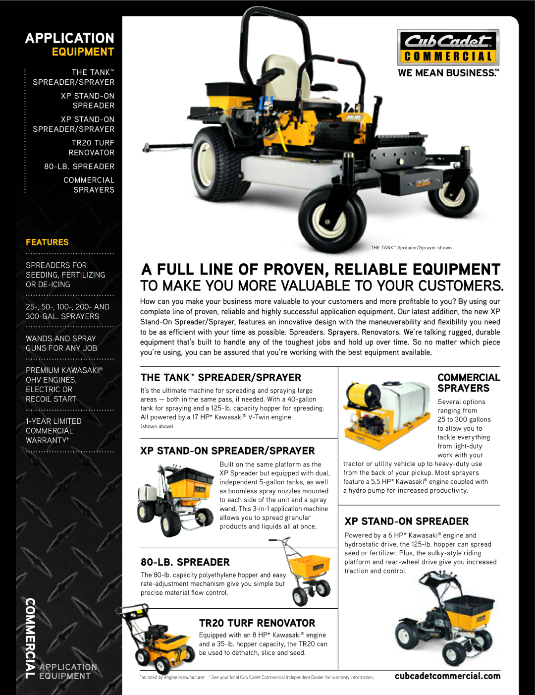 Cub Cadet warranty Sprayers, Xp Stand-On Spreader/Sprayer, XP STAND-ON Spreader, TR20 Turf Renovator 