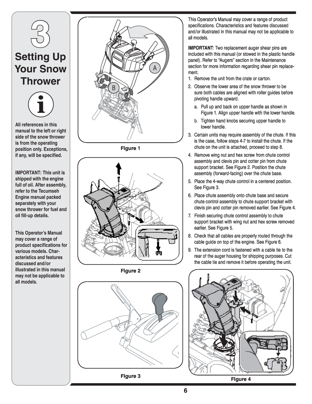 Cub Cadet WE 26 warranty Setting Up Your Snow Thrower, Figure Figure Figure 