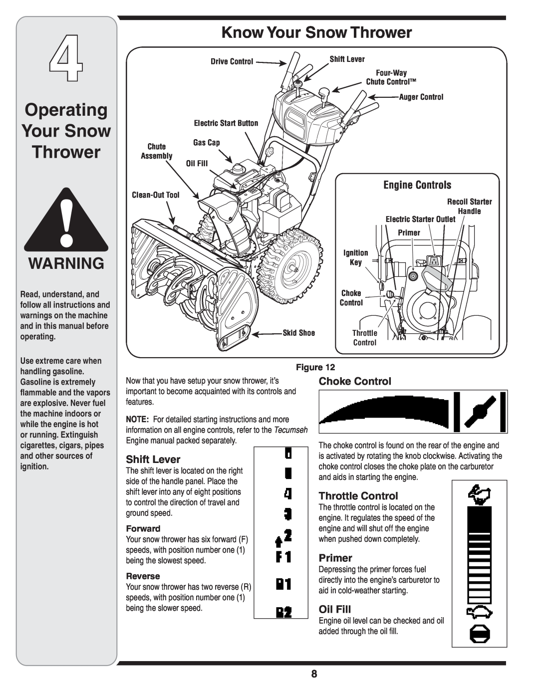 Cub Cadet WE 26 warranty Operating Your Snow Thrower, Know Your Snow Thrower, Figure, Forward, Reverse 