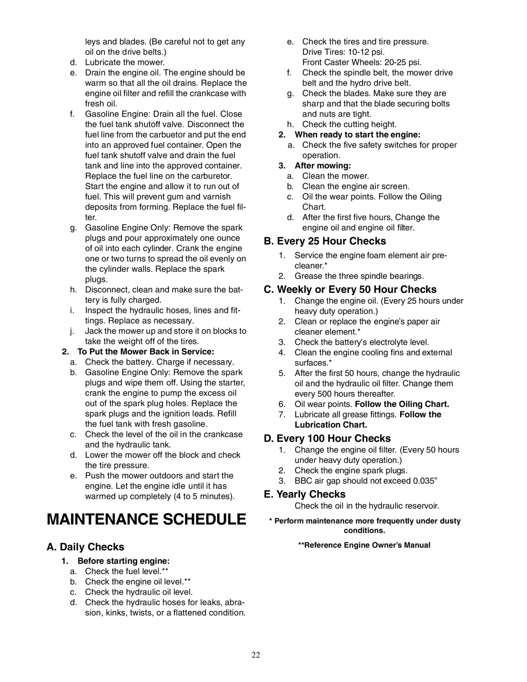 Cub Cadet Z - Wing 48 service manual Maintenance Schedule 