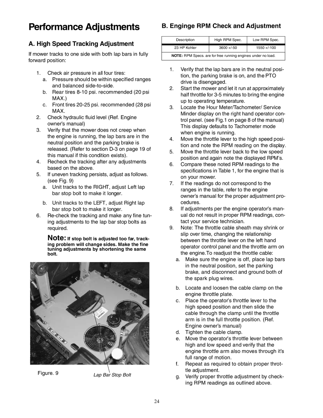 Cub Cadet Z - Wing 48 service manual High Speed Tracking Adjustment, Enginge RPM Check and Adjustment 