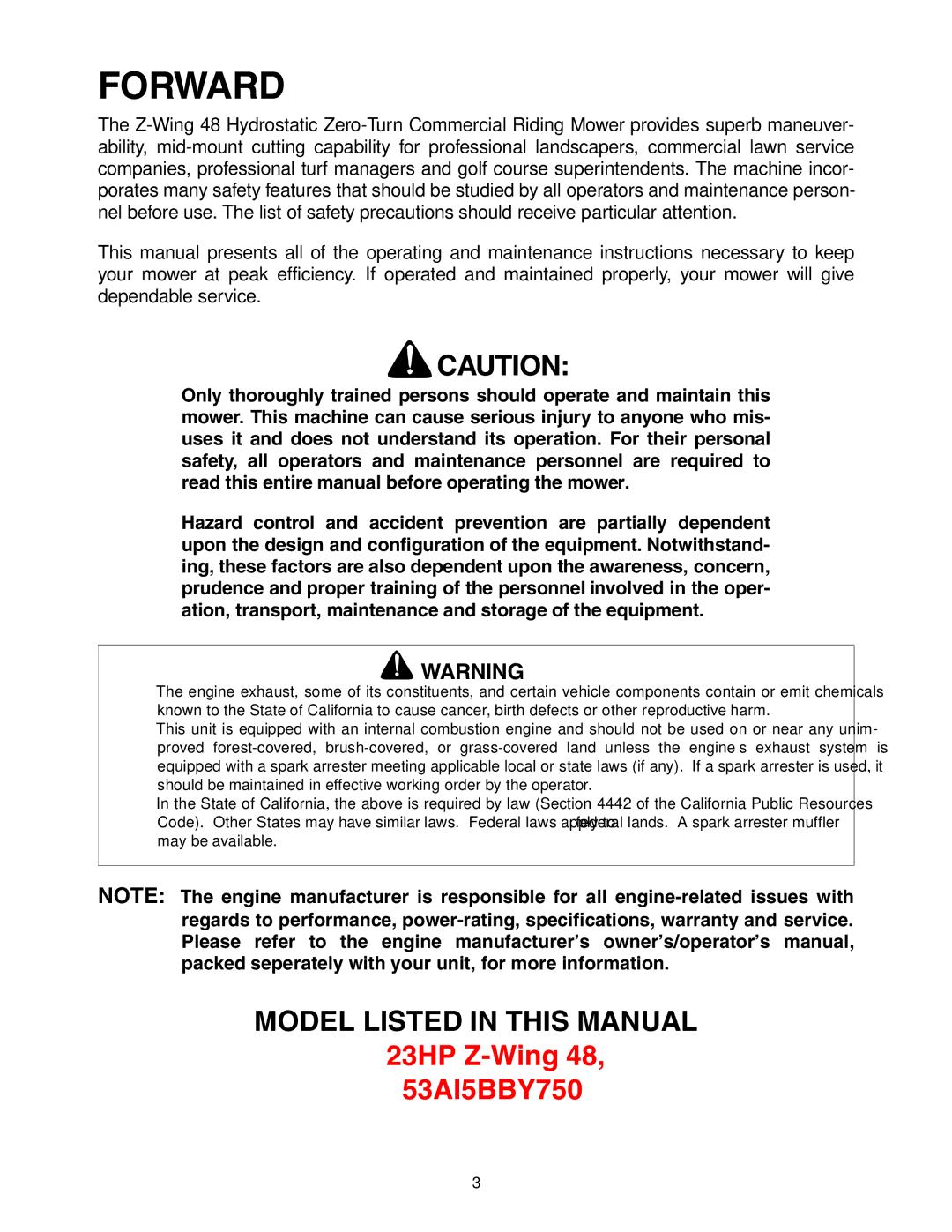 Cub Cadet Z - Wing 48 service manual Forward 