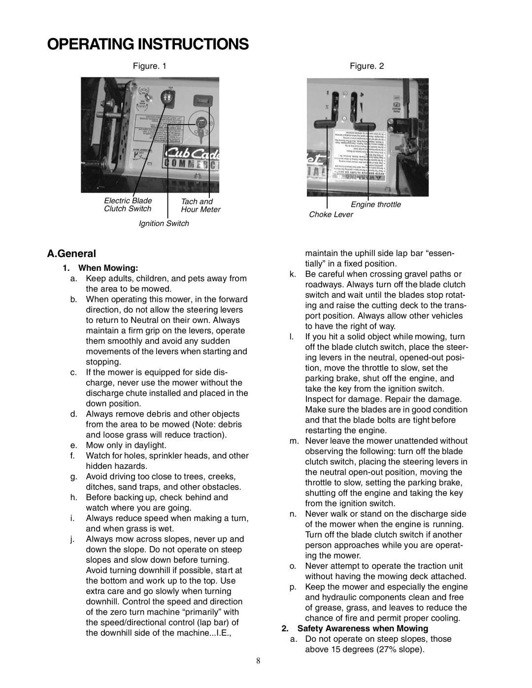 Cub Cadet Z - Wing 48 service manual Operating Instructions, When Mowing, Safety Awareness when Mowing 