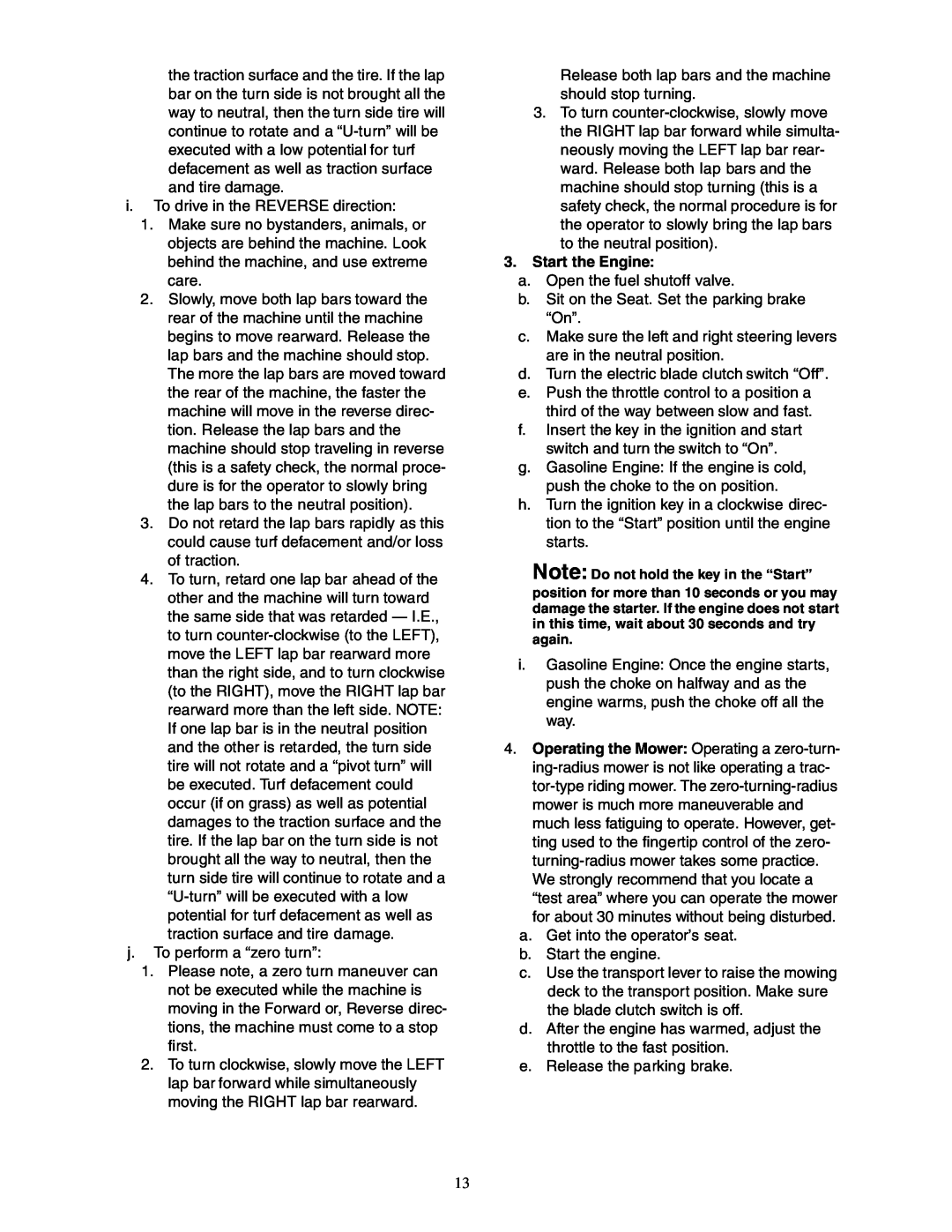 Cub Cadet Z - Wing 48 service manual Start the Engine 