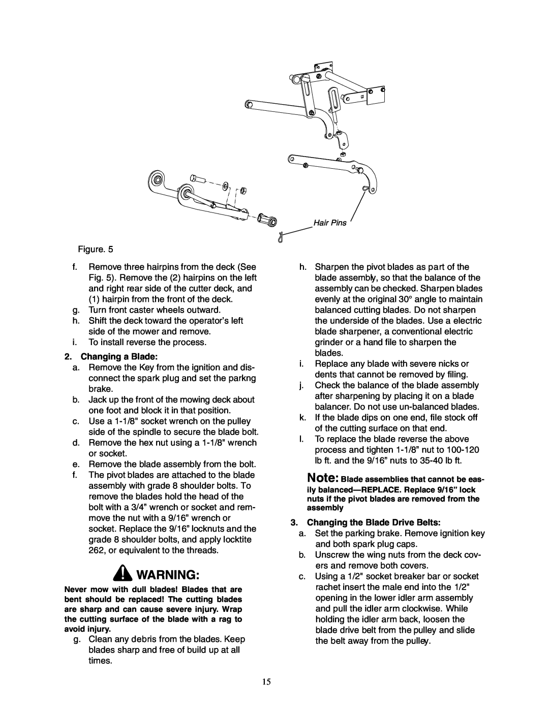 Cub Cadet Z - Wing 48 service manual Changing a Blade, Changing the Blade Drive Belts 