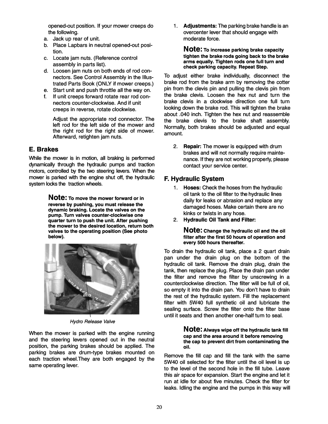 Cub Cadet Z - Wing 48 service manual E. Brakes, F.Hydraulic System, Hydraulic Oil Tank and Filter 