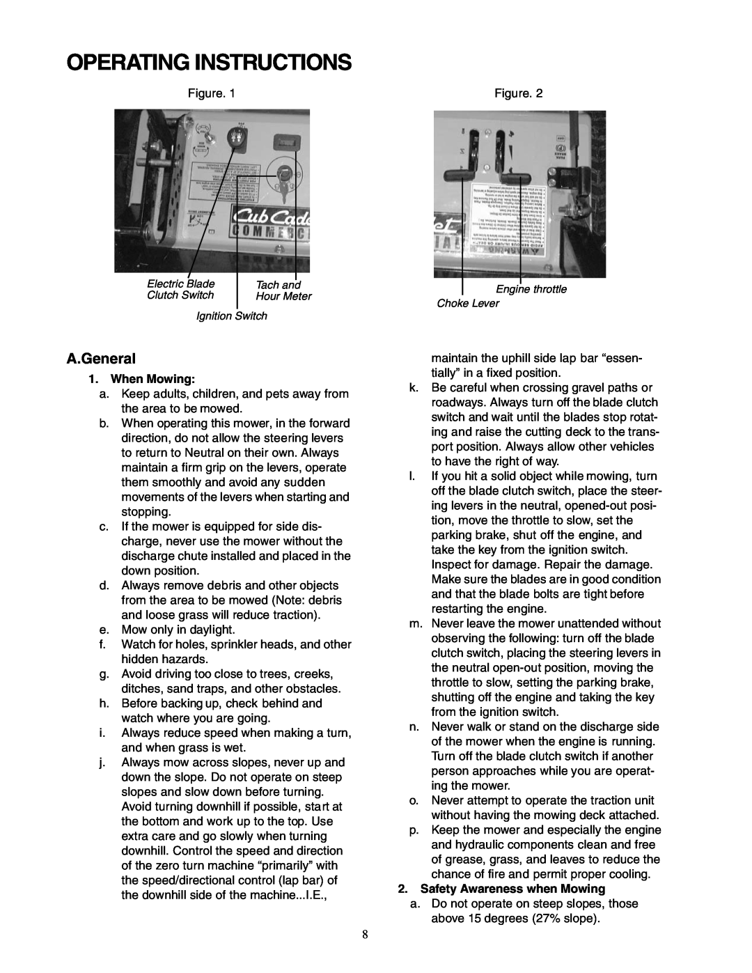 Cub Cadet Z - Wing 48 service manual Operating Instructions, When Mowing, Safety Awareness when Mowing 