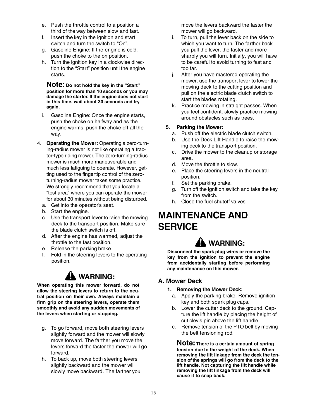 Cub Cadet Zero-Turn Commercial Riding Mower Maintenance Service, Parking the Mower, Removing the Mower Deck 