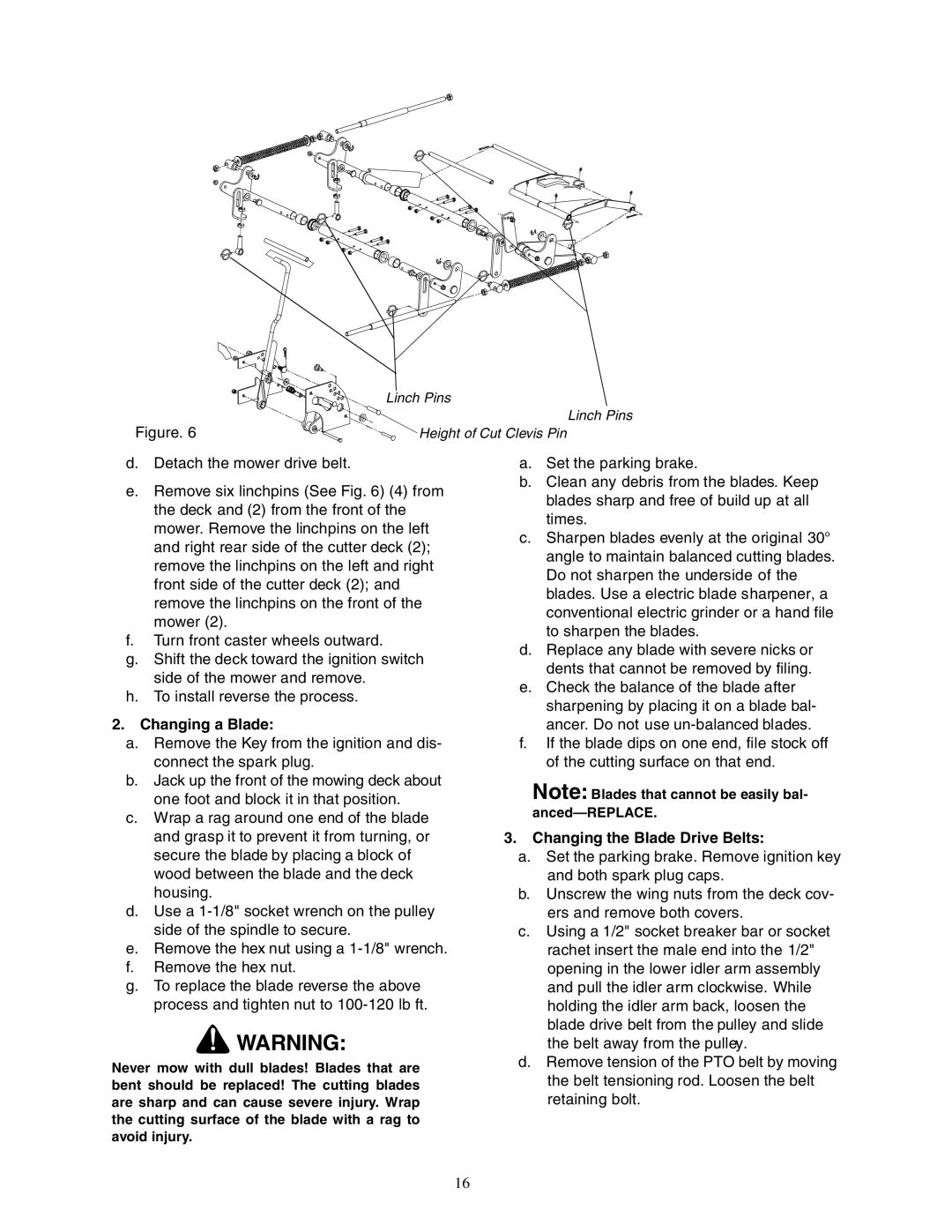 Cub Cadet Zero-Turn Commercial Riding Mower service manual Changing a Blade, Changing the Blade Drive Belts 