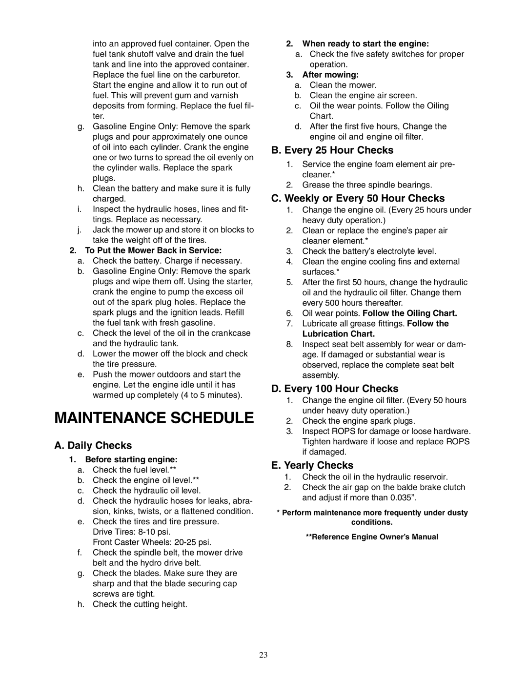 Cub Cadet Zero-Turn Commercial Riding Mower service manual Maintenance Schedule 