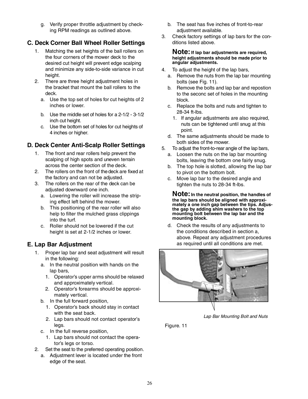 Cub Cadet Zero-Turn Commercial Riding Mower Deck Corner Ball Wheel Roller Settings, Deck Center Anti-Scalp Roller Settings 