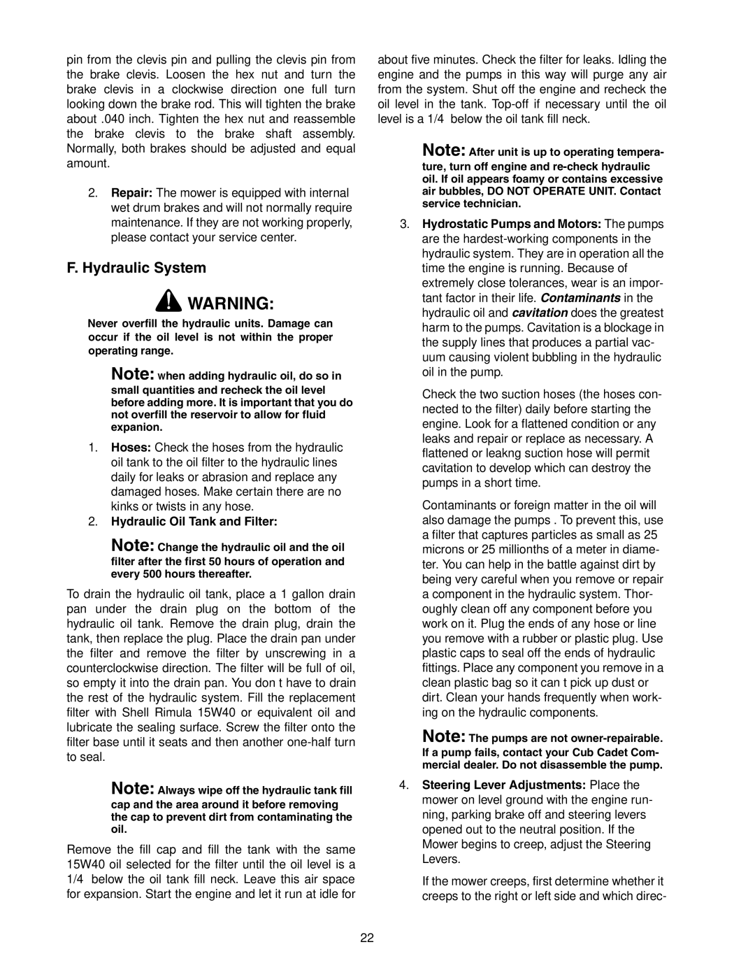 Cub Cadet Hydrostatic Zero-Turn Commercial Riding Mower Professional Turf Equipment service manual Hydraulic System 