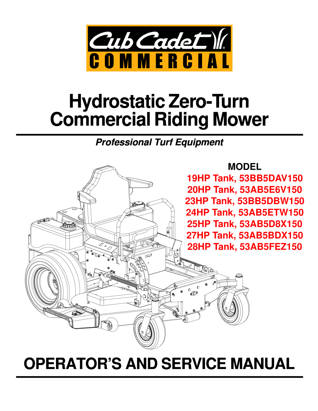 Cub Cadet service manual Model, Hydrostatic Zero-Turn Commercial Riding Mower, Professional Turf Equipment 