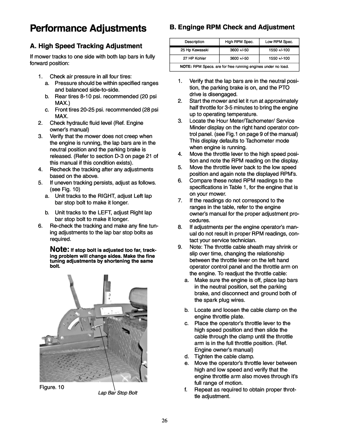 Cub Cadet Hydrostatic Zero-Turn Commercial Riding Mower Professional Turf Equipment service manual Performance Adjustments 