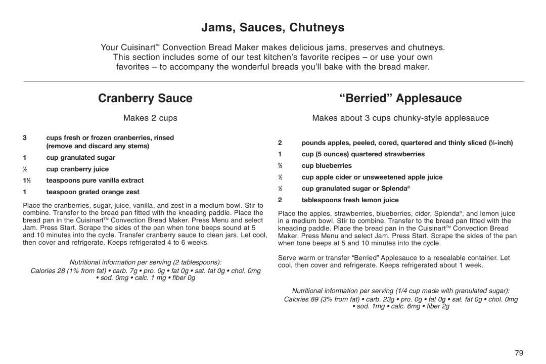 Cuisinart ELC0303IB-1/7A7, 05CU26258, IB-5859A manual Jams, Sauces, Chutneys, Cranberry Sauce 