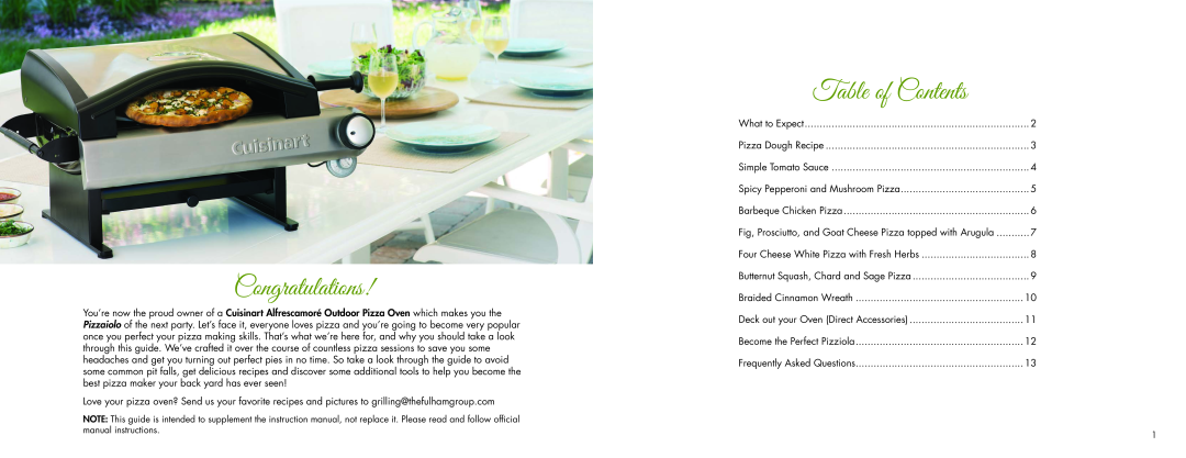 Cuisinart (105 - 115F manual Congratulations, Table of Contents 