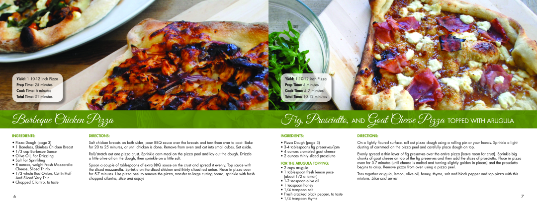 Cuisinart (105 - 115F Barbeque Chicken Pizza, Fig, Prosciutto, AND Goat Cheese Pizza TOPPED WITH ARUGULA, Ingredients 