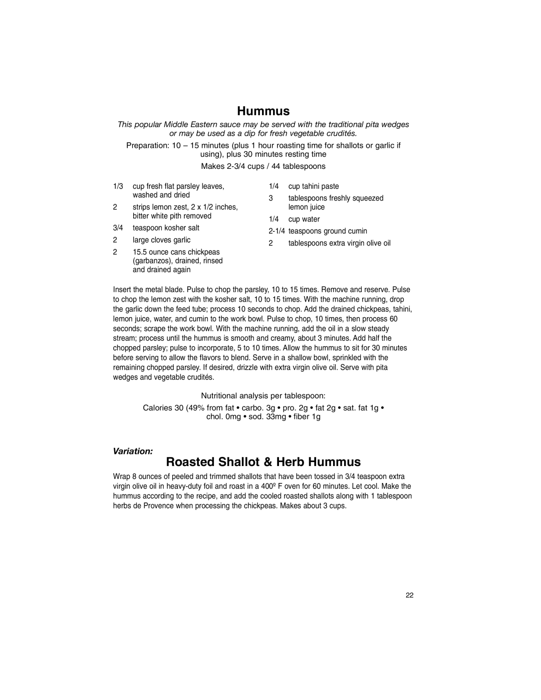 Cuisinart 11-Cup Series manual Roasted Shallot & Herb Hummus 