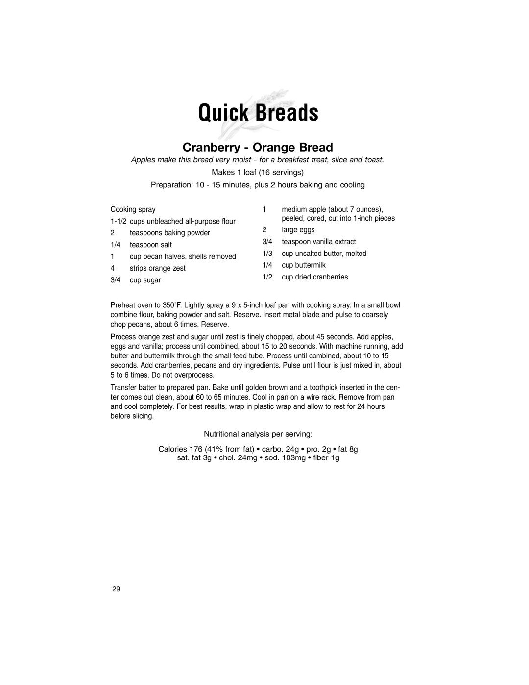 Cuisinart 11-Cup Series manual Quick Breads, Cranberry Orange Bread 