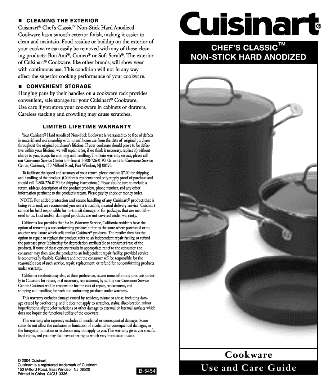 Cuisinart 66-17 n CLEaning the exterior, n CONVENIENT STORAGE, Limited Lifetime Warranty, Cookware, Use and Care Guide 