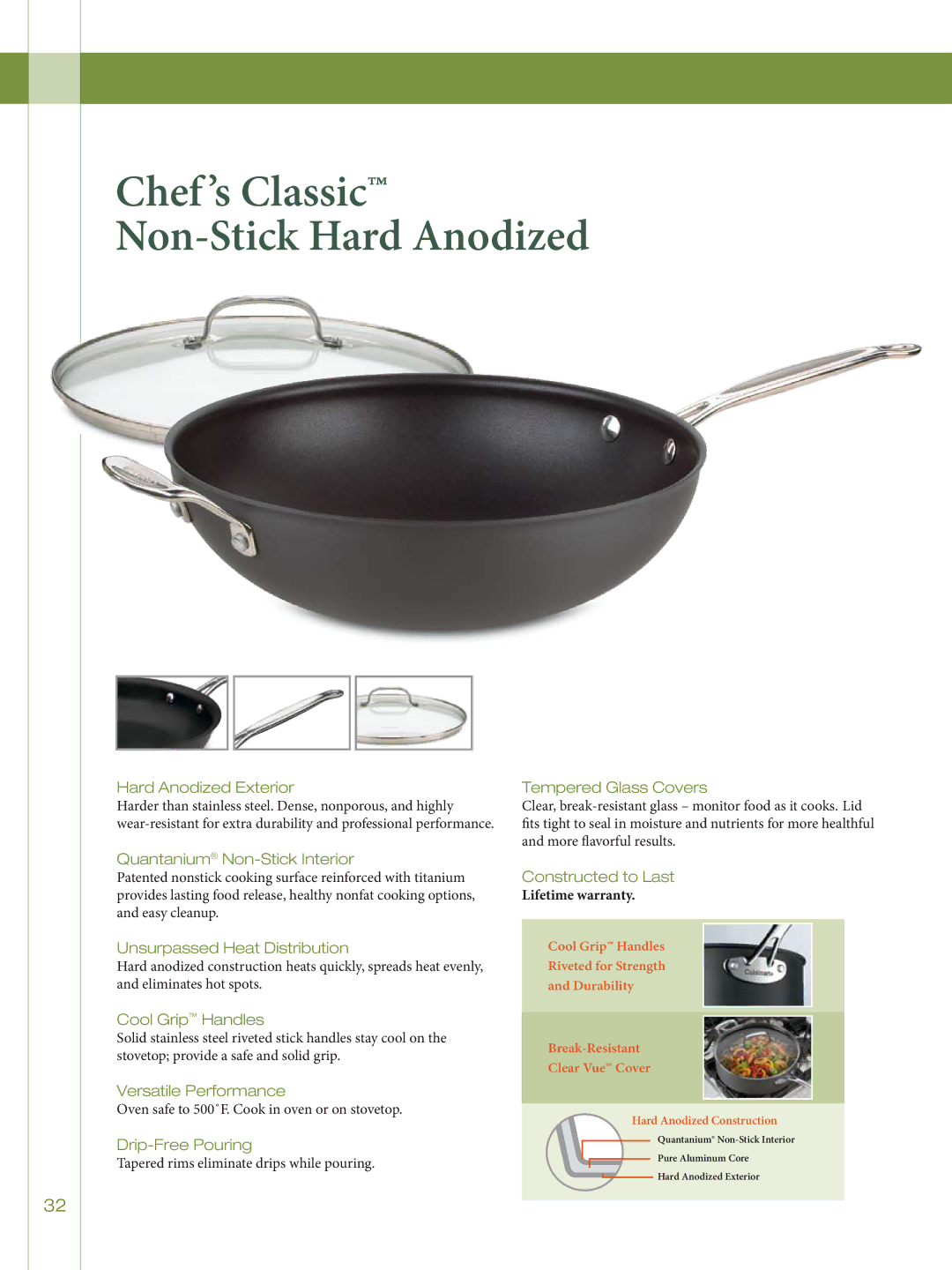 Cuisinart GG-12, 755-26GD, 722-36H, 726-38H Hard Anodized Exterior, Tempered Glass Covers, Quantanium Non-Stick Interior 