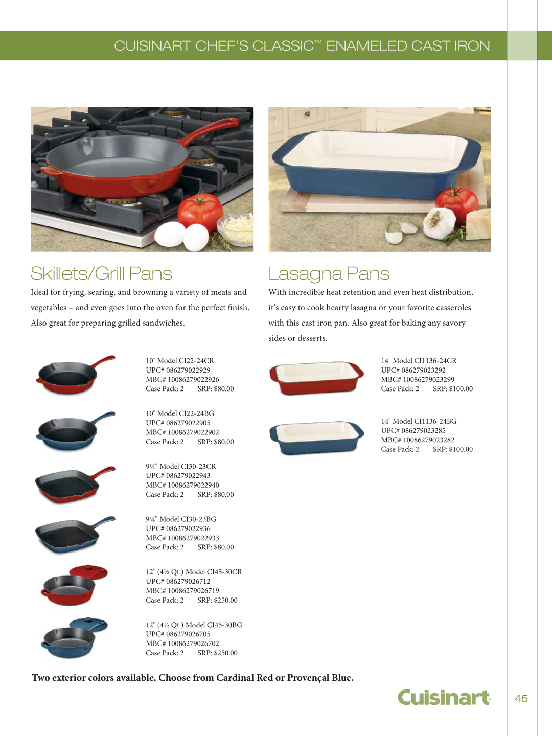 Cuisinart 726-38H, 755-26GD, 722-36H, GG-12 manual Skillets/Grill Pans, Lasagna Pans 