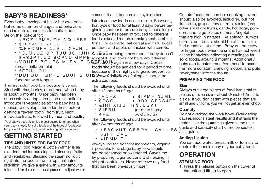 Cuisinart BFM-1000 Series manual BABY’S Readiness, Getting Started, Operation 