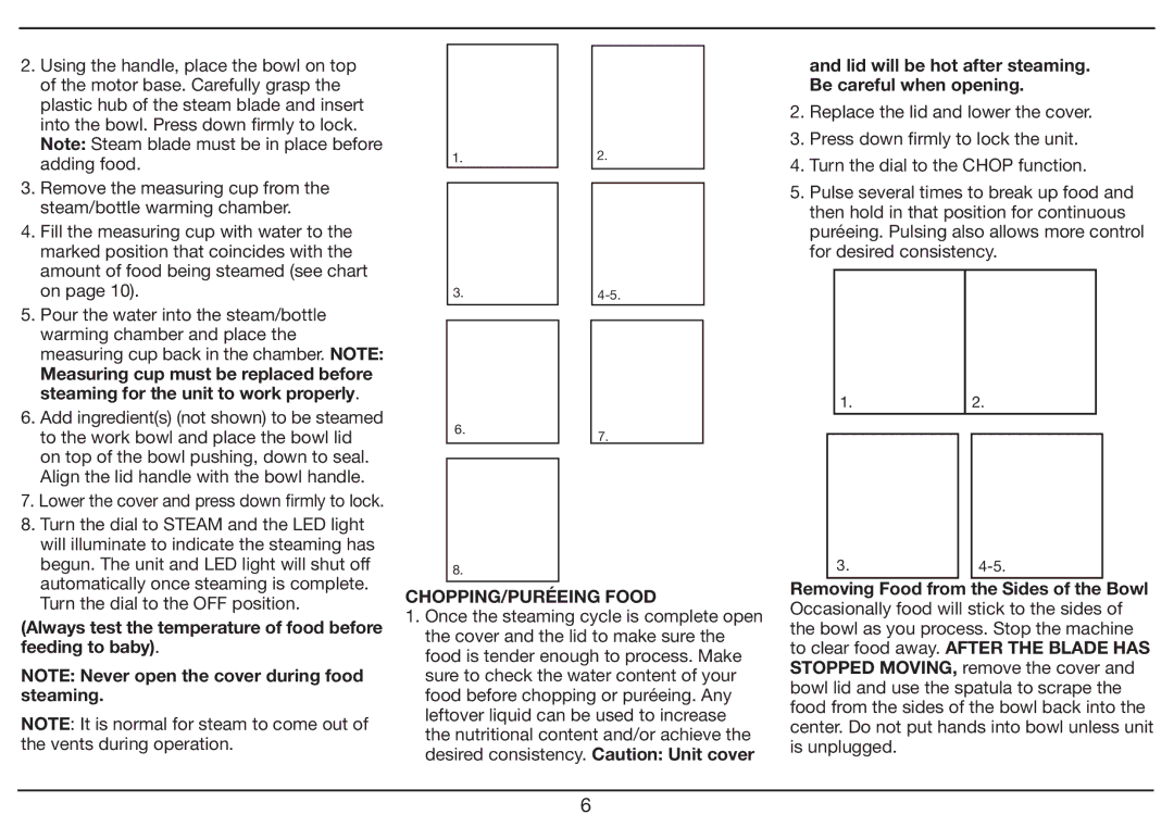 Cuisinart BFM-1000 Series manual Always test the temperature of food before feeding to baby, CHOPPING/PURÉEING Food 
