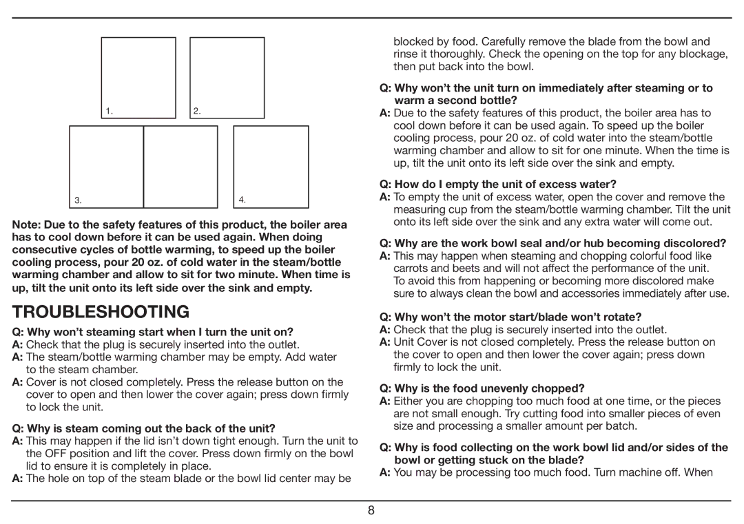 Cuisinart BFM-1000 Series manual Troubleshooting 